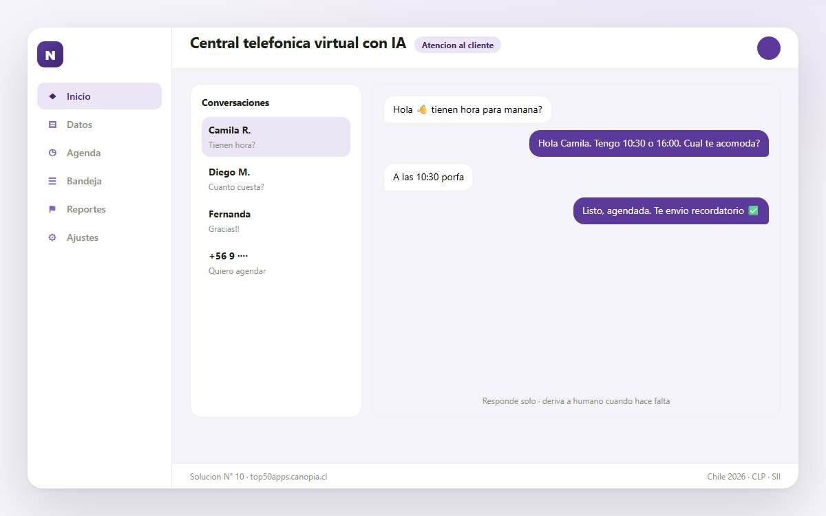 Vista previa de Central telefonica virtual con IA